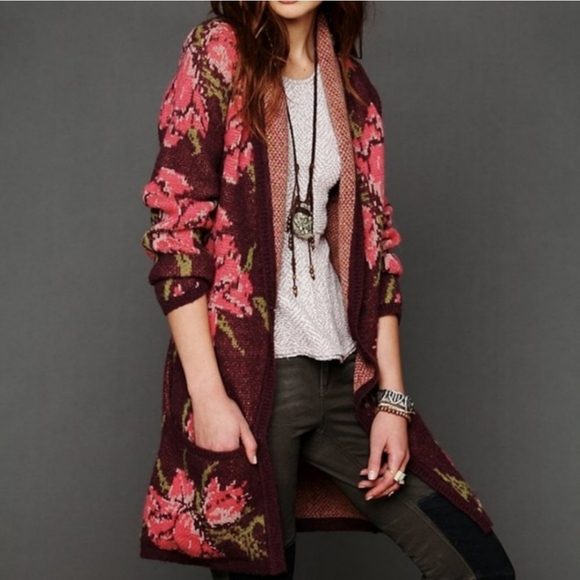 Free People Sweaters - Free People Flower Power Open Front Boho Slouchy Oversized Duster Cardigan M
